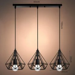 Meilleure affaire 🛒 AXHUP Lustre Suspension Cage Forme Diamant Contemporain Lampe Plafonnier Luminaire - Noir 👍 -Suspension Soldes 13722935 3