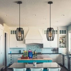 Remise 💯 AXHUP Lot De 2 Lustre Suspension En Metal E27 Cage Industrielle Style Vintage Noir 🎁