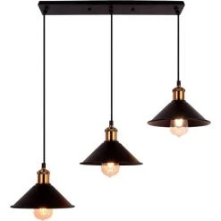 Meilleur prix 🛒 STOEX Suspension Luminaire 3 Têtes E27 Luminaires En Métal Fer , Lustre Abat-jour Lampes Suspendus Vintage Industrial Plafonnier Cuisine Salle à Manger Chambre - Noir 🌟