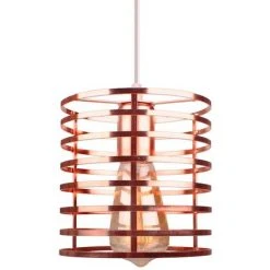 Le moins cher 👍 STOEX Lustre Suspension Industrielle Cage Fer Forme Cylindre Luminaire E27 Pour Décor Restaurant Salle Chambre, Or Rose ✔️