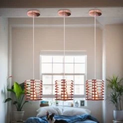 Le moins cher 👍 STOEX Lustre Suspension Industrielle Cage Fer Forme Cylindre Luminaire E27 Pour Décor Restaurant Salle Chambre, Or Rose ✔️ -Suspension Soldes 13949940 3