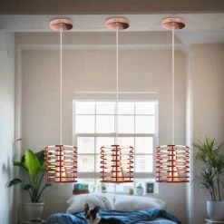 Le moins cher 👍 STOEX Lustre Suspension Industrielle Cage Fer Forme Cylindre Luminaire E27 Pour Décor Restaurant Salle Chambre, Or Rose ✔️ -Suspension Soldes 13949940 4