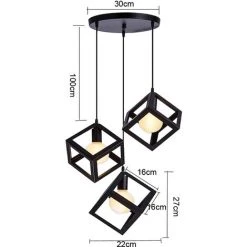 Meilleur prix 🎉 AXHUP Plafonnier Lustre Eclairage Suspension Pendentif Cube Carré 3 Lampe Noir 🛒 -Suspension Soldes 14193244 3