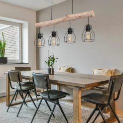 De gros 🥰 Design Plafond Suspendu Luminaire Poutres En Bois Pendule Spot Salle À Manger Rétro Treillis Lampe Globo 15326-4N 🥰 -Suspension Soldes 14222114 5