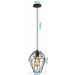 De gros 💯 STOEX Lustre Suspension Industrielle Métal En Forme Diamant Corde Ajustable Vintage E27 Noir Pour Restaurant Salon Salle À Manger Bar 🥰 -Suspension Soldes 14355693 4