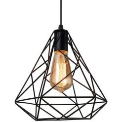 De gros 😉 STOEX Rétro Suspension Industrielle Cage Forme Diamant 25cm Edison E27 En Métal Fer Style Vintage Géométrie Lustre Abat Jours Luminaire Noir 😍