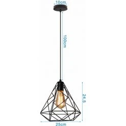 De gros 😉 STOEX Rétro Suspension Industrielle Cage Forme Diamant 25cm Edison E27 En Métal Fer Style Vintage Géométrie Lustre Abat Jours Luminaire Noir 😍 -Suspension Soldes 14355701 4
