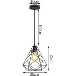 Budget 😉 STOEX Lot De 2 Suspension Industrielle Cage Forme Diamant 25cm Edison E27 En Métal Fer Style Vintage Géométrie Lustre Abat Jours Luminaire Rétro Noir 👍 -Suspension Soldes 14355801 5