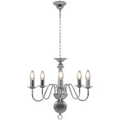 Vente flash ⭐ VidaXL Lustre Argenté 5 Ampoules E14 - Argent ⭐ -Suspension Soldes 14850095 4