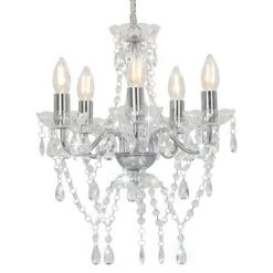 De gros ⌛ VidaXL Lustre Avec Perles De Cristal Argenté Rond 5 X E14 - Argent 🤩