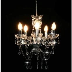 De gros ⌛ VidaXL Lustre Avec Perles De Cristal Argenté Rond 5 X E14 - Argent 🤩 -Suspension Soldes 14876911 4