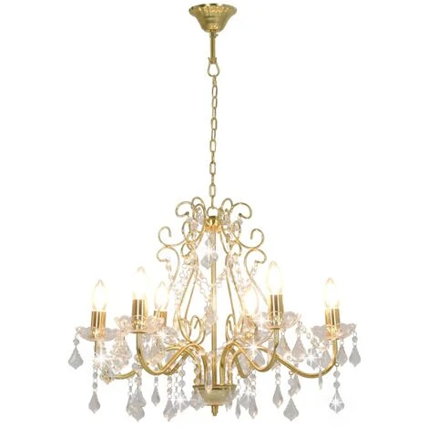 Grosses soldes ⭐ VidaXL Lustre Avec Perles De Cristal Doré Rond 6 X E14 - Or 🎁 4 Grosses soldes ⭐ VidaXL Lustre Avec Perles De Cristal Doré Rond 6 X E14 - Or 🎁 – Image 4