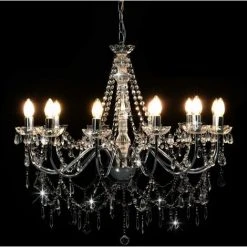 Sortie ✨ VidaXL Lustre Avec Perles Argenté 12 Ampoules E14 - Argent ✔️ -Suspension Soldes 14984488 3