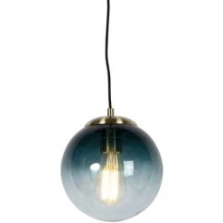 Meilleure affaire 🌟 QAZQA Pallon - Suspension Art Deco - 1 Lumière - Ø 200 Mm - Bleu - Art Deco - Éclairage Intérieur - Salon I Chambre I Cuisine I Salle à Manger - Bleu 👏