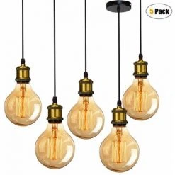 Offres ⌛ IDEGU 5x Lustre Suspension Vintage Luminaire Plafond Métal Avec E27 Douilles De Lampe, Style Edison, Laiton Antique ⭐