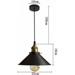 Grosses soldes ❤️ IDEGU Retro Suspension Luminaire Industriel Design Edison Luminaire Plafonnier E27 Lustre Suspension En Métal, Ø 22cm, Noir 😉 -Suspension Soldes 16268920 5