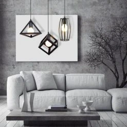 Meilleur prix ✨ IDEGU 3 Lampes Suspensions Luminaire Design Géométrique Moderne E27 Lustre Suspensions Abat Jour En Métal Plafonnier Avec Support En Barre Pour Chambre Salon - Noir ✨ -Suspension Soldes 16268962 4