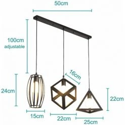 Meilleur prix ✨ IDEGU 3 Lampes Suspensions Luminaire Design Géométrique Moderne E27 Lustre Suspensions Abat Jour En Métal Plafonnier Avec Support En Barre Pour Chambre Salon - Noir ✨ -Suspension Soldes 16268962 5