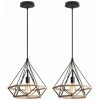 Vente flash ⭐ IDEGU Lot De 2 Lampes Suspension Luminaire Industrielle Avec Corde De Chanvre, Lustre Plafonnier Vinatge Abat-jour Cage Dimant En Métal Ø25cm , Lampe De Plafond E27 Pour Salle à Manger Salon Cuisine, Noir 💯