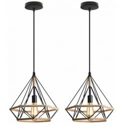 Vente flash ⭐ IDEGU Lot De 2 Lampes Suspension Luminaire Industrielle Avec Corde De Chanvre, Lustre Plafonnier Vinatge Abat-jour Cage Dimant En Métal Ø25cm , Lampe De Plafond E27 Pour Salle à Manger Salon Cuisine, Noir 💯