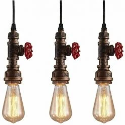 De gros 🎉 IDEGU 3x Suspension Luminaire Industrielle Lampes Plafonnier Lustre Vintage En Design Tuyau Lumière Art Déco Pour Café, Bar, Restaurant, Cuisine - Bronze Antique ⭐