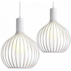 Meilleure vente 🔥 IDEGU Lot De 2 Suspension Luminaire Moderne, Lustre Plafonnier En Métal En Forme De Cage à Vase Lampe De Plafond Pour Chambre Salon Cuisine Salle à Manger Restaurant - Diamètre 20cm, Blanc ✔️