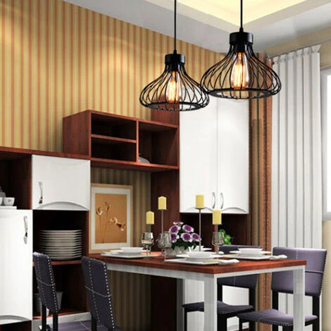 Top 10 ✨ IDEGU 2x Suspension Luminaire Cage Industriel Vintage Métal Rétro Ø23cm, Lustre Abat-Jour Lampes Edison Culot E27 - Noir 🔔 3 Top 10 ✨ IDEGU 2x Suspension Luminaire Cage Industriel Vintage Métal Rétro Ø23cm, Lustre Abat-Jour Lampes Edison Culot E27 - Noir 🔔 – Image 3