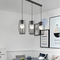 Meilleure affaire 😍 IDEGU 3 Lampes Suspension Luminaire Vintage Lustre Style Geometrique Lampe Suspendue En Forme De Cage Pour Chambre à Coucher, Salon, Salle à Manger, Cuisine , Noir 🧨 -Suspension Soldes 16269068 3