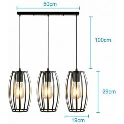 Meilleure affaire 😍 IDEGU 3 Lampes Suspension Luminaire Vintage Lustre Style Geometrique Lampe Suspendue En Forme De Cage Pour Chambre à Coucher, Salon, Salle à Manger, Cuisine , Noir 🧨 -Suspension Soldes 16269068 4