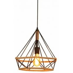 Vente flash 🎁 IDEGU Retro Suspension Luminaire Industriel Avec Corde De Chanvre Cage Forme Diamant Abat-jour 25cm E27 Edison Culot Noir - Unique Lampe 👍