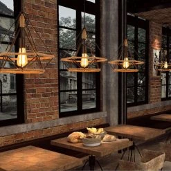 Vente flash 🎁 IDEGU Retro Suspension Luminaire Industriel Avec Corde De Chanvre Cage Forme Diamant Abat-jour 25cm E27 Edison Culot Noir - Unique Lampe 👍 -Suspension Soldes 16269082 3