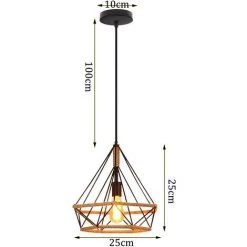 Acheter 🔥 IDEGU Lot De 2 Suspension Industriel Avec Corde De Chanvre Retro Cage Forme Diamant Luminaire Abat-jour 25cm E27 Noir ⌛ -Suspension Soldes 16269089 5