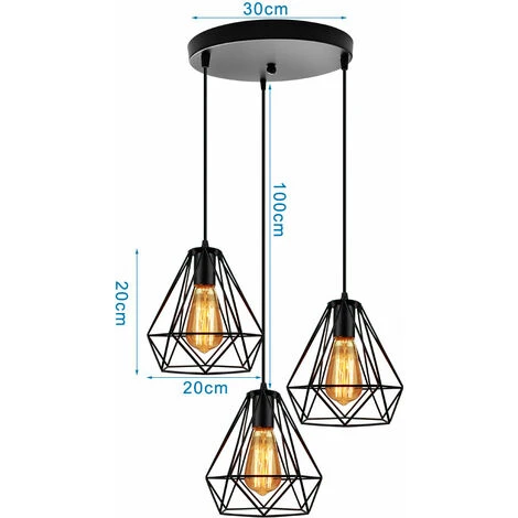 Meilleure vente ⭐ IDEGU Lustre Suspension Industriel Cage Forme Diamant Ø20cm Noir, Lustre Abat-Jour Eclairage De Plafond 3 Edison Culot E27 Lampe Pour Salon Salle à Manger Cuisine Restaurant,Noir ✨ 4 Meilleure vente ⭐ IDEGU Lustre Suspension Industriel Cage Forme Diamant Ø20cm Noir, Lustre Abat-Jour Eclairage De Plafond 3 Edison Culot E27 Lampe Pour Salon Salle à Manger Cuisine Restaurant,Noir ✨ – Image 4