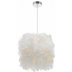 Coupon ⭐ IDEGU Suspension Luminaire En Plumes Blanche 22cm Lustre Suspension Abat-jour E27 Lampe De Plafon Pour Chambre, Salon, Salle à Manger, Restaurant, Décoration ✨