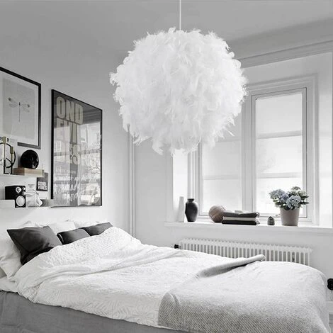 Meilleure vente ❤️ IDEGU Lustre Suspension Ø 30cm Lustre Plume Blanche Suspension Luminaire Pour Chambre 🎉 2 Meilleure vente ❤️ IDEGU Lustre Suspension Ø 30cm Lustre Plume Blanche Suspension Luminaire Pour Chambre 🎉 – Image 2