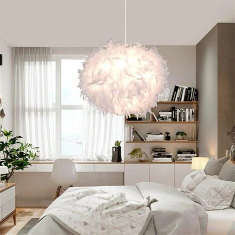 Meilleure vente ❤️ IDEGU Lustre Suspension Ø 30cm Lustre Plume Blanche Suspension Luminaire Pour Chambre 🎉 4 Meilleure vente ❤️ IDEGU Lustre Suspension Ø 30cm Lustre Plume Blanche Suspension Luminaire Pour Chambre 🎉 – Image 4