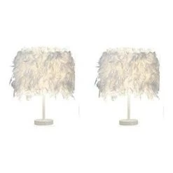 Nouveau 👏 IDEGU Lot De 2 Luminaire Plume , Lampe De Chevet, Lampe De Table Moderne , Commutateur De Bouton , Support De E27 , Décoration De Maison Chambre, Blanc ✔️