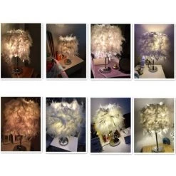 Nouveau 👏 IDEGU Lot De 2 Luminaire Plume , Lampe De Chevet, Lampe De Table Moderne , Commutateur De Bouton , Support De E27 , Décoration De Maison Chambre, Blanc ✔️ -Suspension Soldes 16269258 3