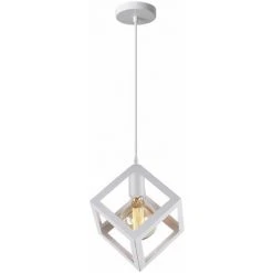 Sortie ✨ IDEGU Suspension Luminaire Moderne Lustre Forme Cube Lampe De Plafon De Style Géométrique En Métal E27 Plafonnier Pour Chambre Salon Restaurant - 16CM, Blanc ❤️