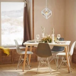 Sortie ✨ IDEGU Suspension Luminaire Moderne Lustre Forme Cube Lampe De Plafon De Style Géométrique En Métal E27 Plafonnier Pour Chambre Salon Restaurant - 16CM, Blanc ❤️ -Suspension Soldes 16269279 4