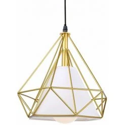 Vente flash 👏 IDEGU Lampes De Plafond Abat-Jour En Fer Forme Diamant, Lampe Suspension Lustre Cage Avec Douille Eclairage Style Industrielle Doré (sans Ampoule) ⭐