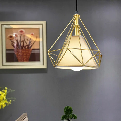 Vente flash 👏 IDEGU Lampes De Plafond Abat-Jour En Fer Forme Diamant, Lampe Suspension Lustre Cage Avec Douille Eclairage Style Industrielle Doré (sans Ampoule) ⭐ 2 Vente flash 👏 IDEGU Lampes De Plafond Abat-Jour En Fer Forme Diamant, Lampe Suspension Lustre Cage Avec Douille Eclairage Style Industrielle Doré (sans Ampoule) ⭐ – Image 2