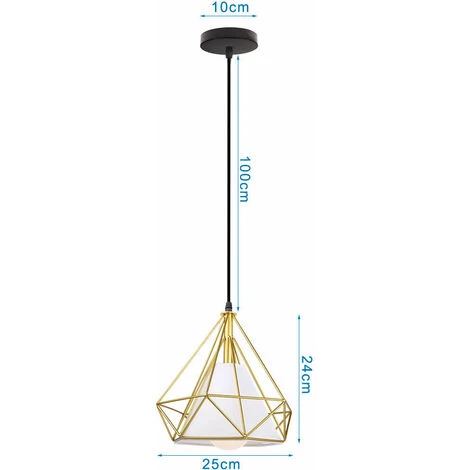 Vente flash 👏 IDEGU Lampes De Plafond Abat-Jour En Fer Forme Diamant, Lampe Suspension Lustre Cage Avec Douille Eclairage Style Industrielle Doré (sans Ampoule) ⭐ 4 Vente flash 👏 IDEGU Lampes De Plafond Abat-Jour En Fer Forme Diamant, Lampe Suspension Lustre Cage Avec Douille Eclairage Style Industrielle Doré (sans Ampoule) ⭐ – Image 4