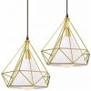 Top 10 😀 IDEGU Lot De 2 Lampes De Plafond Abat-Jour En Fer Forme Diamant, Lampe Suspension Lustre Cage Avec Douille Eclairage Style Industrielle Doré (sans Ampoule) 🎁