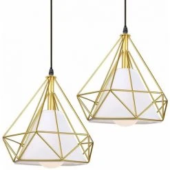 Top 10 😀 IDEGU Lot De 2 Lampes De Plafond Abat-Jour En Fer Forme Diamant, Lampe Suspension Lustre Cage Avec Douille Eclairage Style Industrielle Doré (sans Ampoule) 🎁