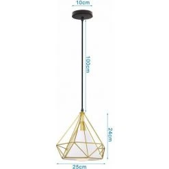 Top 10 😀 IDEGU Lot De 2 Lampes De Plafond Abat-Jour En Fer Forme Diamant, Lampe Suspension Lustre Cage Avec Douille Eclairage Style Industrielle Doré (sans Ampoule) 🎁 -Suspension Soldes 16269942 4