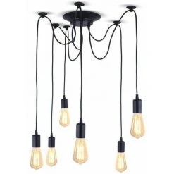 Offres ✨ IDEGU Moderne Et Rétro Lustre Suspension, 6 Bras Suspension Luminaire DIY Créatif Lustre Araignee Ajustable 200CM Vintage Lampe De Plafond Avec E27 Douille, Noir, 6 Lumières ⌛