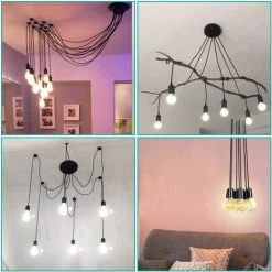 Offres ✨ IDEGU Moderne Et Rétro Lustre Suspension, 6 Bras Suspension Luminaire DIY Créatif Lustre Araignee Ajustable 200CM Vintage Lampe De Plafond Avec E27 Douille, Noir, 6 Lumières ⌛ -Suspension Soldes 16270502 3