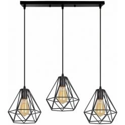 Meilleure vente ⭐ IDEGU Lustre Suspension Luminaire 3 Lampes Barre Industrielle Plafonnier Rétro En Métal Suspension Abat-Jour Design Cage E27 Lampe De Plafond Pour Salon Salle à Manger Cuisine - Ø20cm, Noir 😀