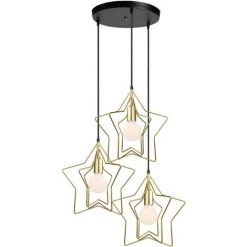 Grosses soldes ✨ IDEGU 3 Lumières Lustre Suspension Moderne Suspension Luminaire Étoile Lampe De Plafond E27 Métal Plafonnier Luminaire Avec Avec Plaque De Plafond, 32cm, Or 🎉